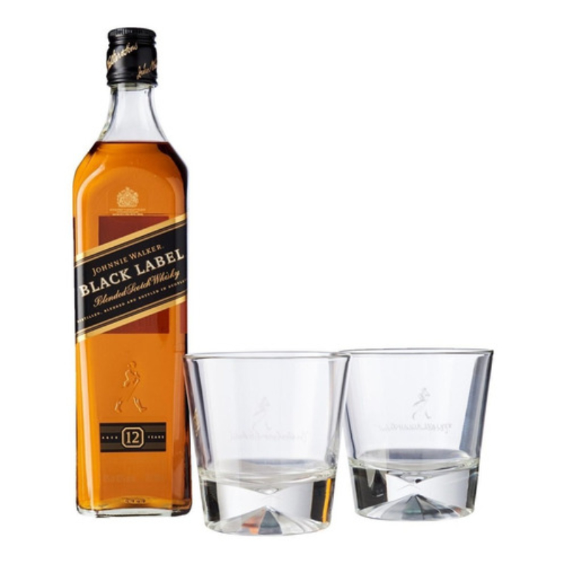 WHISKY JOHNNIE WALKER BLACK LABEL CON 2 VASOS 700 ML