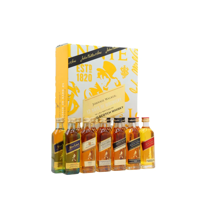 WHISKY JOHNNIE WALKER DISCOVERIES 50 ML X 12 ESTUCHES (12 UNIDADES LA CAJA)